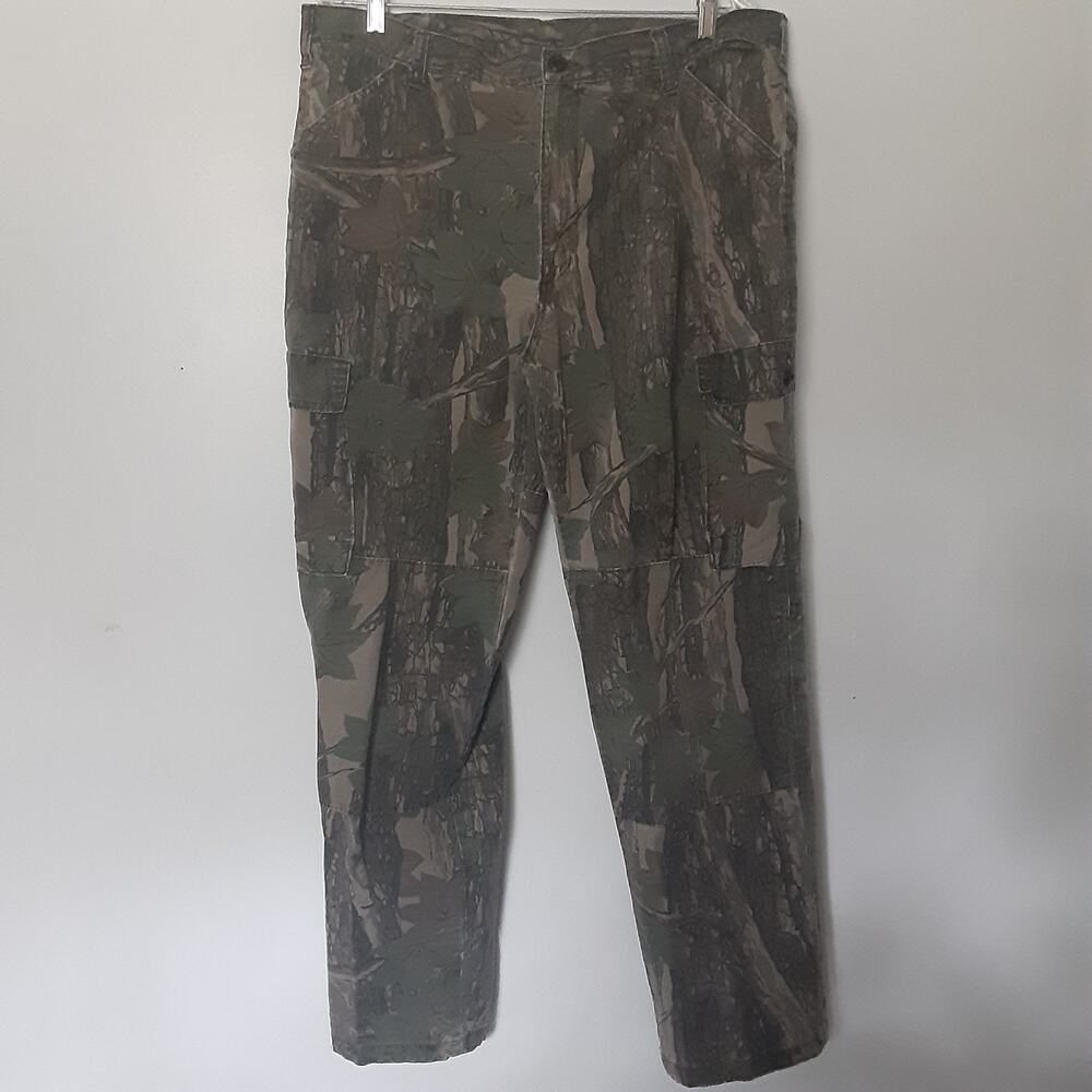 Vintage Walls Mens Outdoor Camo Cargo Pants Size 36x30 Made In USA Double Knee